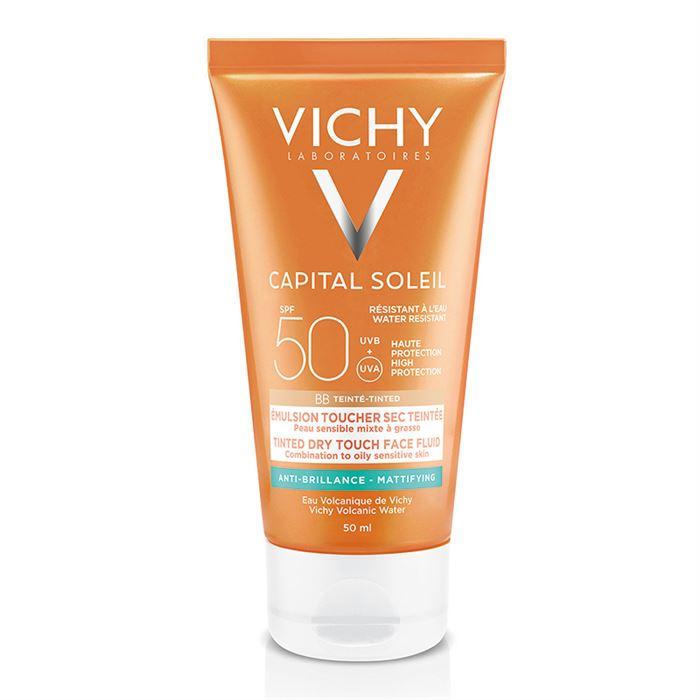 Vichy Ideal Soleil BB Tinted Dry Touch Face Fluid SPF 50+ 50 ml - Renkli Yüz Güneş Koruyucu Emülsiyon