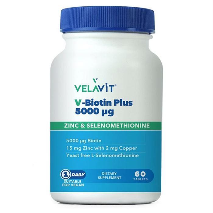 Velavit V-Biotin Plus 5000 µg Takviye Edici Gıda 60 Tablet