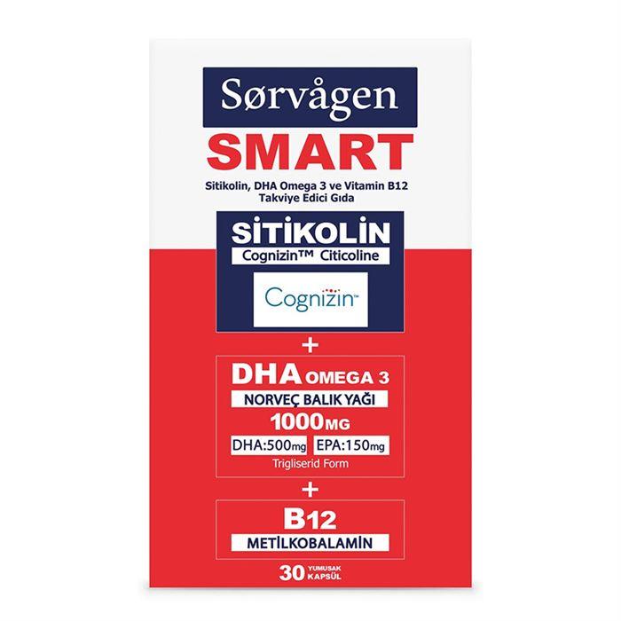 Sorvagen Smart Sitikolin DHA Omega 3 ve B12 30 Kapsül - Takviye Edici Gıda