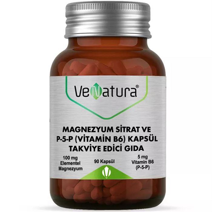 VeNatura Magnezyum Sitrat ve P5P (Vitamin B6) 90 Kapsül - Takviye Edici Gıda 