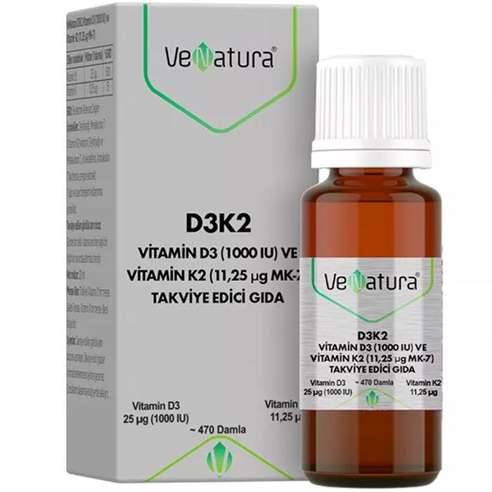 VeNatura Vitamin D3 Ve Menaquinon 7 (11,25 mcg) 20 ml - Takviye Edici Gıda