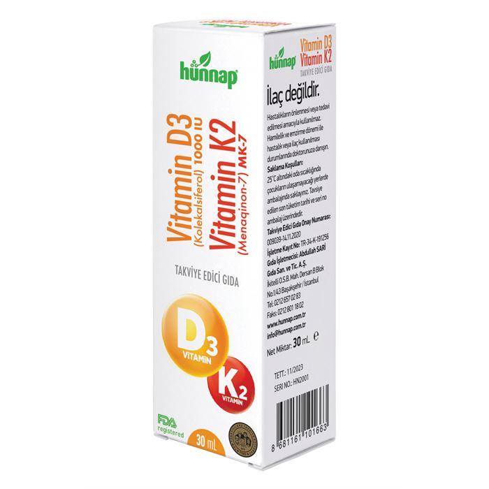 Hünnap Vitamin D3 - Vitamin K2 30ml - Gıda Takviyesi