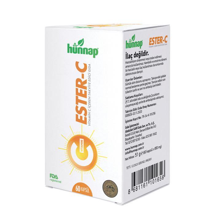 Hünnap Ester-C 500 mg 60 Kapsül  - Takviye Edici Gıda