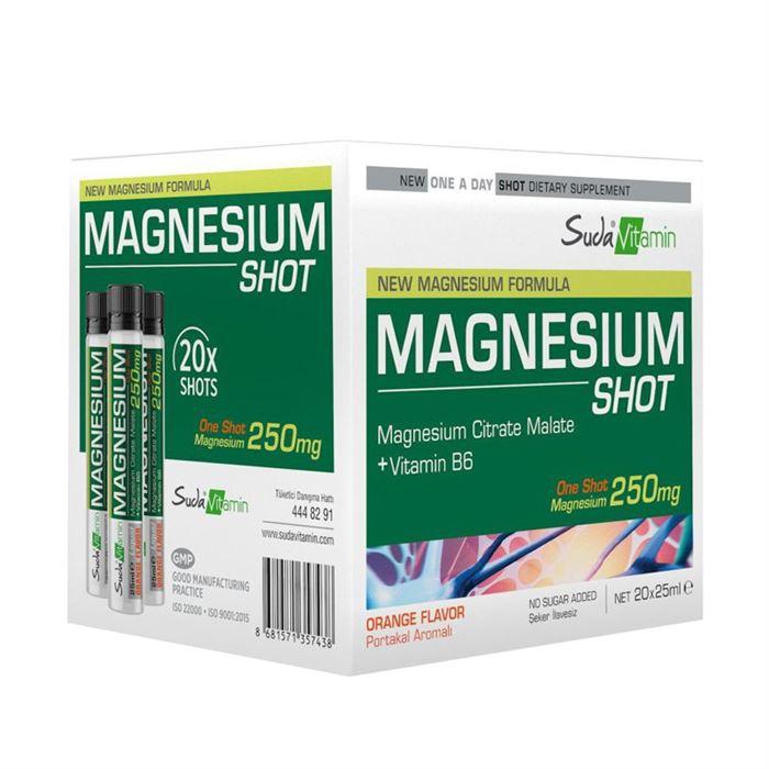 Suda Vitamin Magnezyum Shot 250 mg 20 x 25ml - Takviye Edici Gıda
