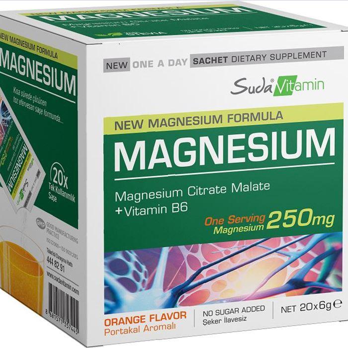 Suda Vitamin Magnesium 250 mg 20 x 6gr - Portakal Aromalı Gıda Takviyesi