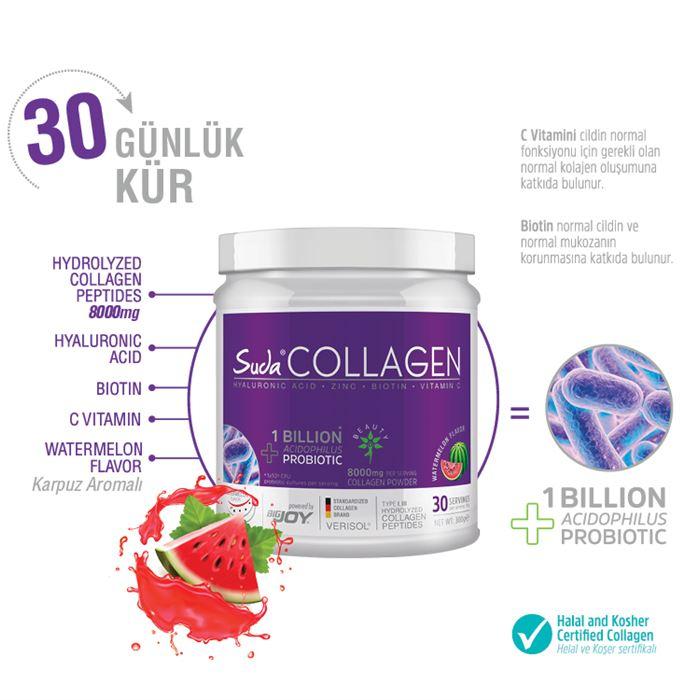 Suda Collagen Probiotic Watermelon 300 gr - Karpuz Aromalı Gıda Takviyesi