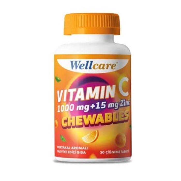 Wellcare Vitamin C 1000 mg + 15 mg Çinko 30 Çiğneme Tableti - Takviye Edici Gıda 