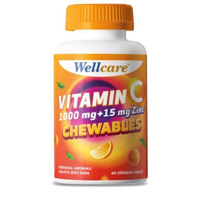 Wellcare Vitamin C 1000 mg + 15 mg Çinko 60 Çiğneme Tableti - Takviye Edici Gıda 