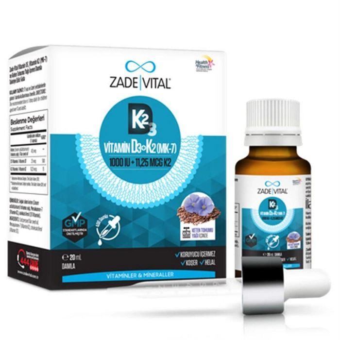Zade Vital D3+K2 Vitamini + Keten Tohumu Yağı Damla 20 ml  - Takviye Edici