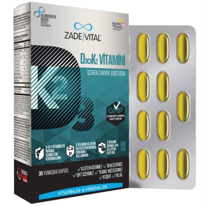 Zade Vital D3+K2 Vitamini + 30 Kapsül - Gıda Takviyesi